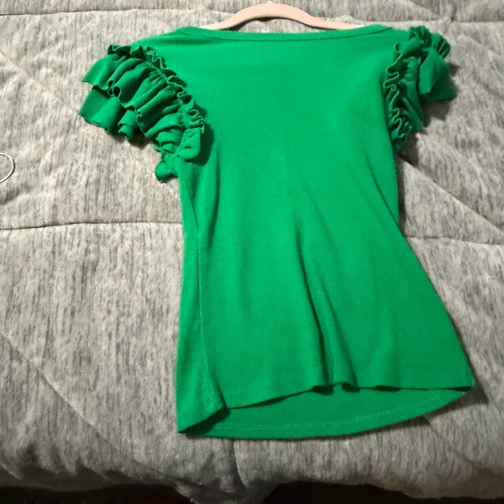 Express Vibrant Green Ruffle Sleeve Top